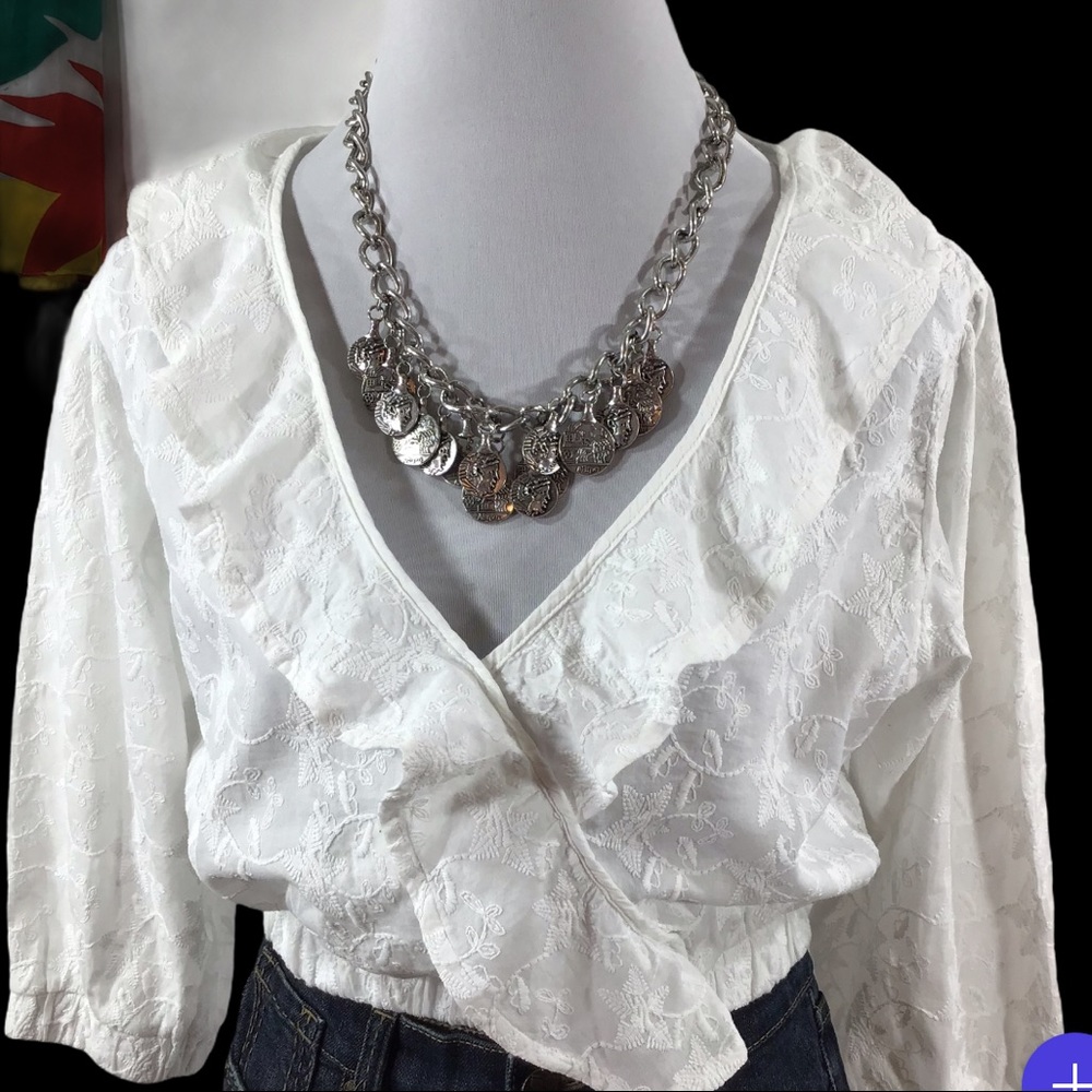 Topshop white embroidered cropped top 8